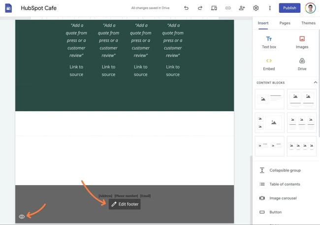 how to edit your footer in google sites.